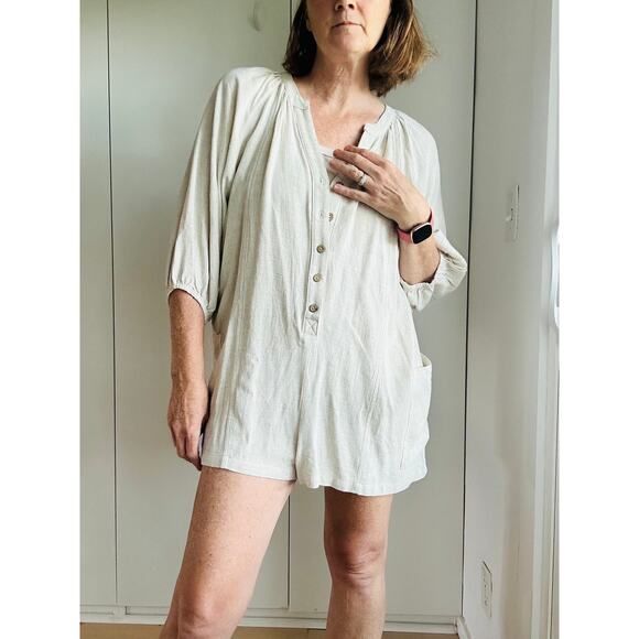 day + moon Linen Womens Short Romper Size Small Comy Casual Neutral Boho Hippie - Picture 10 of 10
